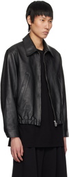 YOKE Black Zip Leather Jacket