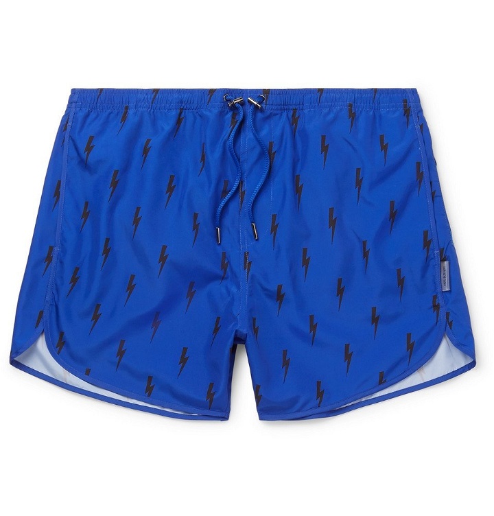 Photo: Neil Barrett - Slim-Fit Short-Length Printed Swim Shorts - Blue