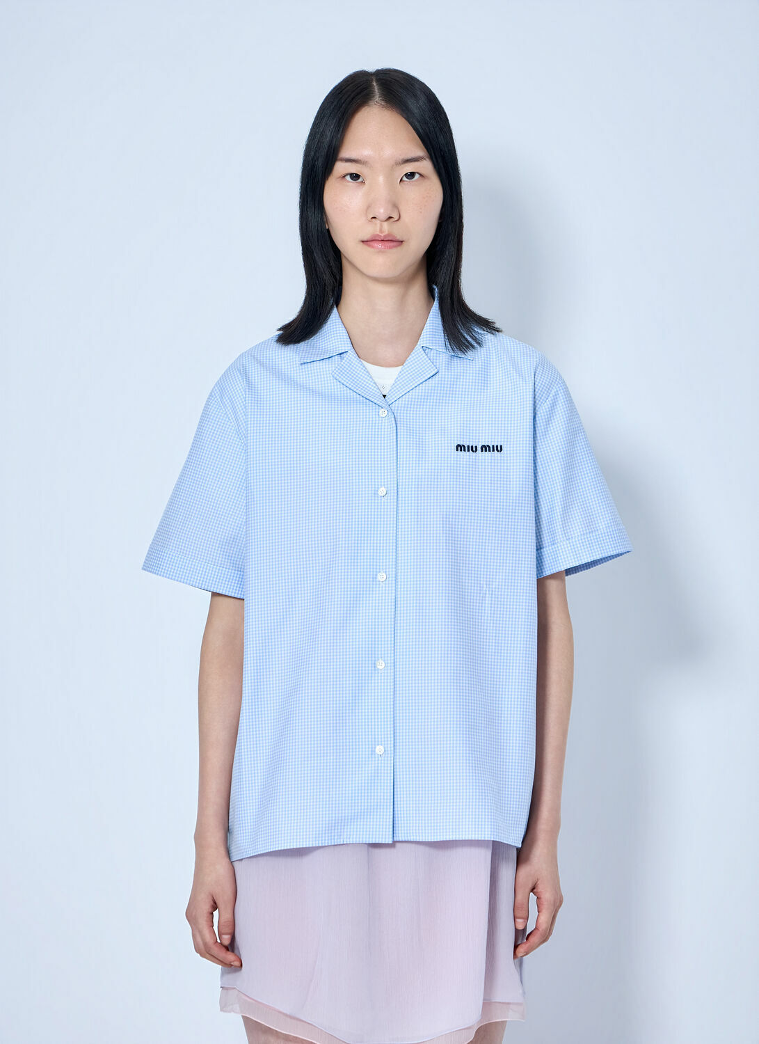 Miu Miu Short-Sleeve Cotton Poplin Shirt