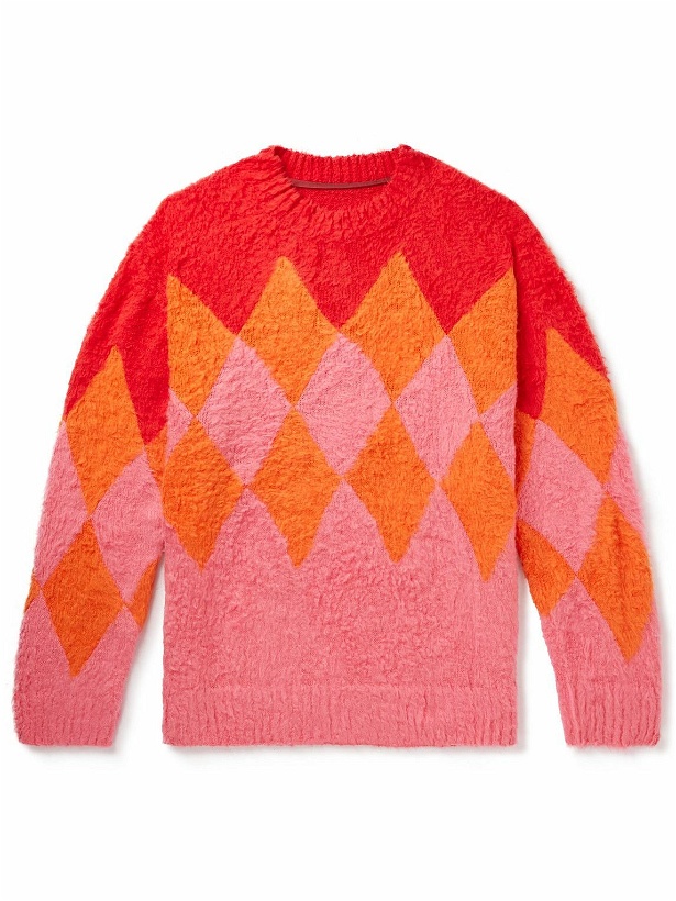 Photo: Sacai - Argyle Cotton-Bouclé Sweater - Red
