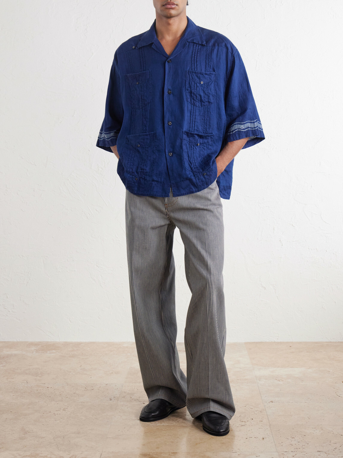 KAPITAL - Camp-Collar Printed Linen Cuban Shirt - Blue