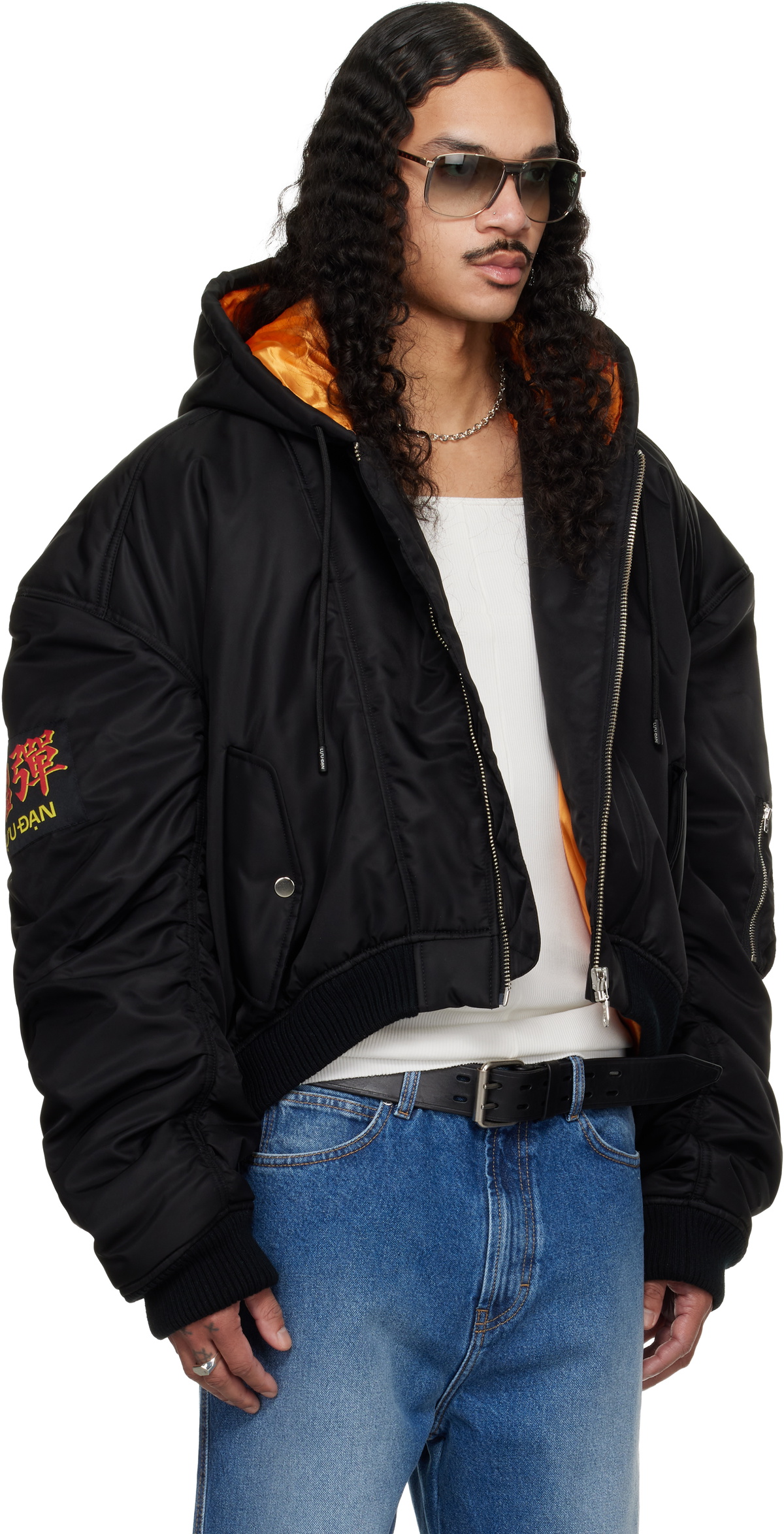 LU'U DAN Black Distorted MA1 Bomber Jacket