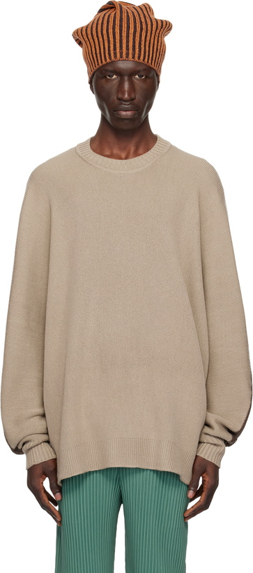 Photo: HOMME PLISSÉ ISSEY MIYAKE Taupe Drawing Knit Sweater