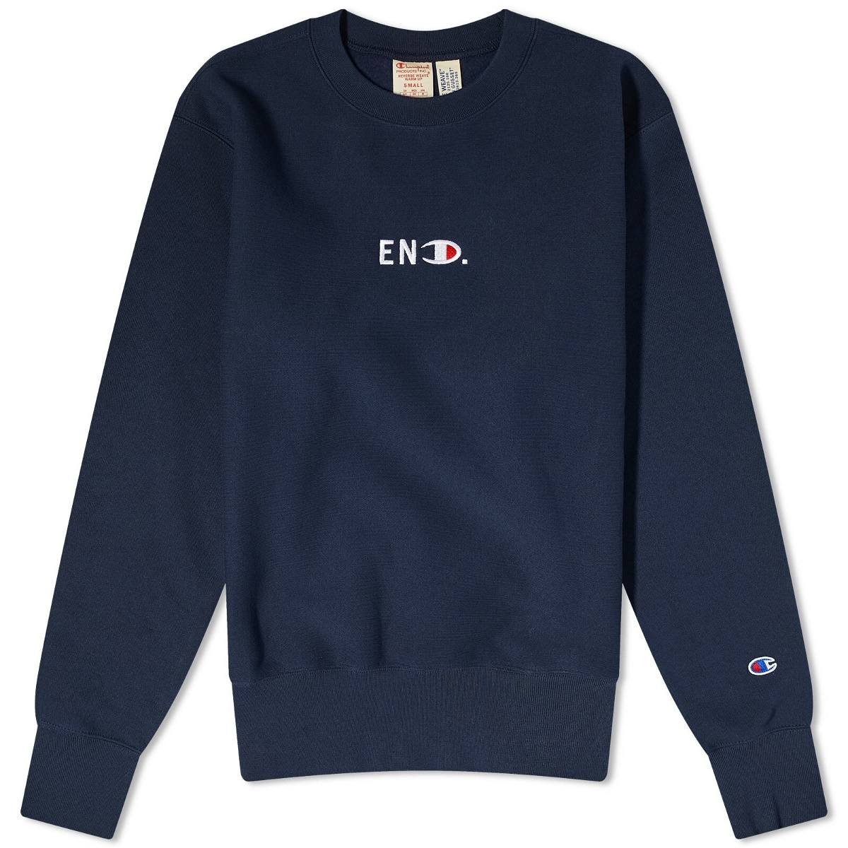 Photo: END. x Champion Reverse Weave Crew Sweat in Navy