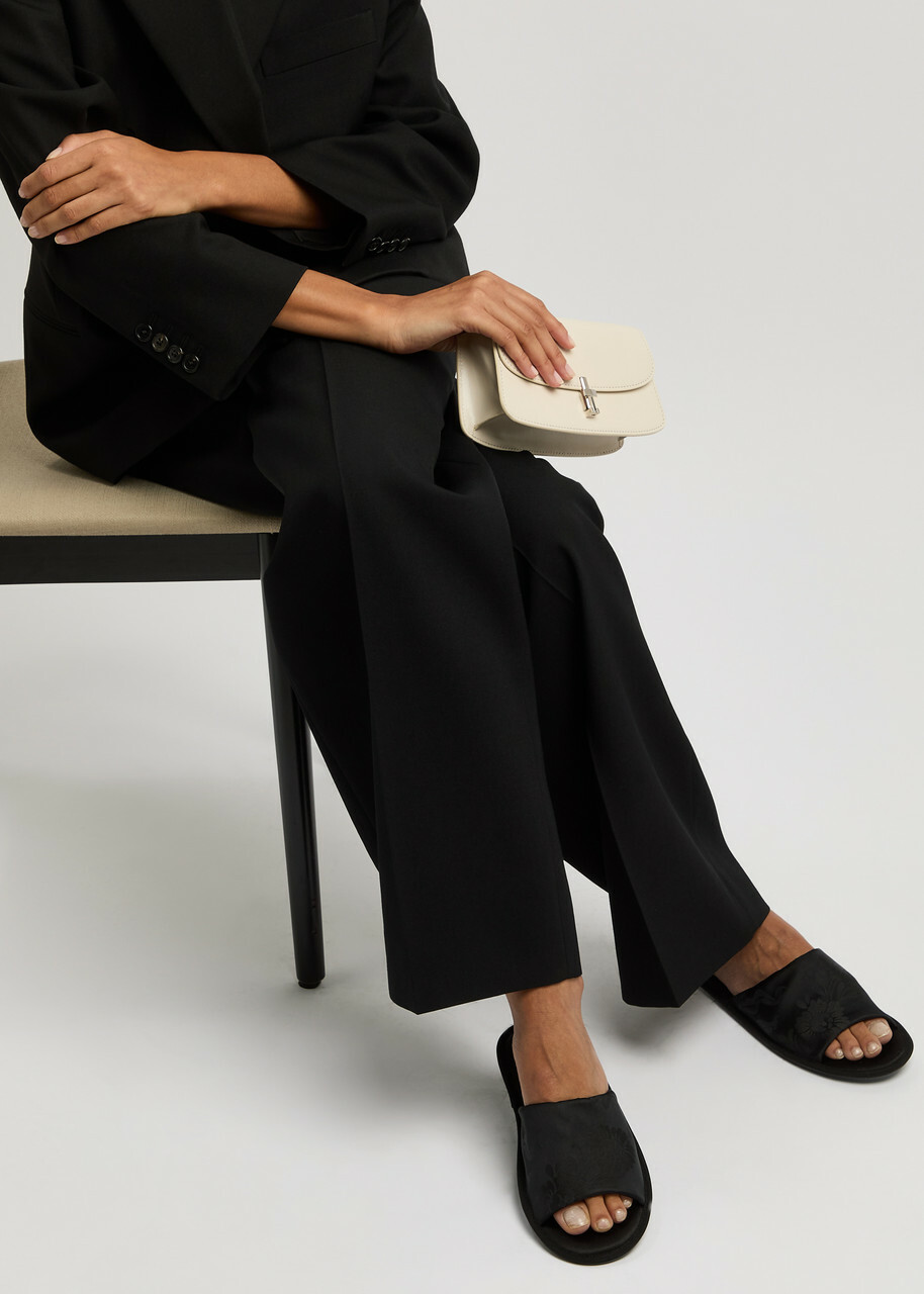 The Row Frances Floral-jacquard Silk Slippers Black The Row