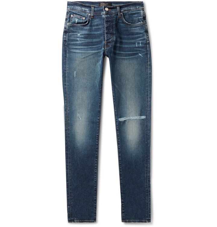 Photo: AMIRI - Skinny-Fit Distressed Stretch-Denim Jeans - Blue