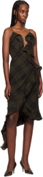 Burberry Green Check Silk Wrap Midi Dress