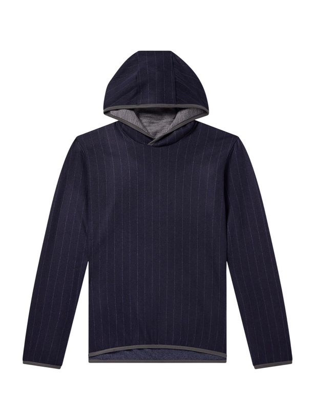 Photo: SEASE - Drone Pinstriped Wool-Blend Jersey Hoodie - Blue