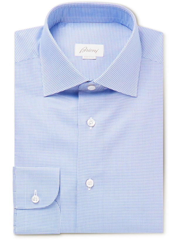 Photo: Brioni - William Micro-Checked Cotton Shirt - Blue