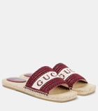 Gucci Logo embroidered raffia espadrille slides