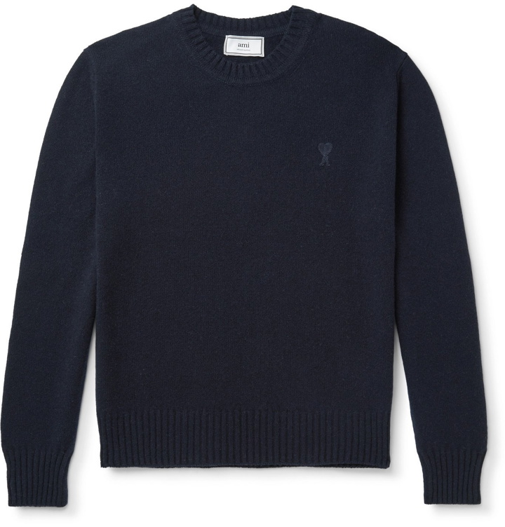 Photo: AMI PARIS - Logo-Embroidered Cashmere Sweater - Blue