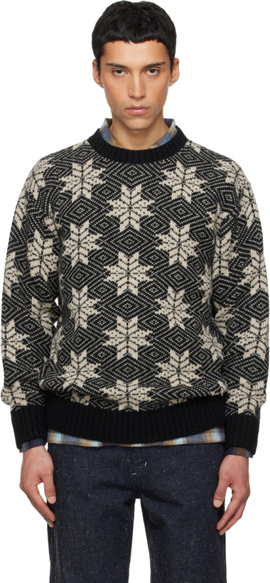 Photo: South2 West8 Black Crew Neck Snowflakes Sweater