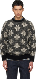 South2 West8 Black Crew Neck Snowflakes Sweater