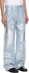 Casablanca Blue Pearlescent Monogram Baggy Jeans