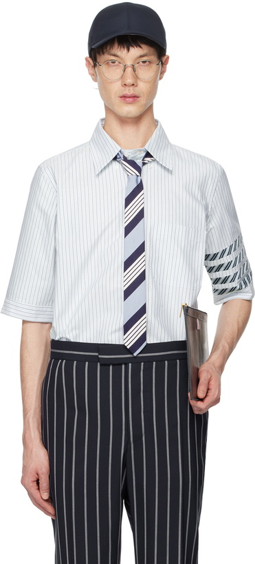 Photo: Thom Browne Blue & White Stripe 4-Bar Shirt