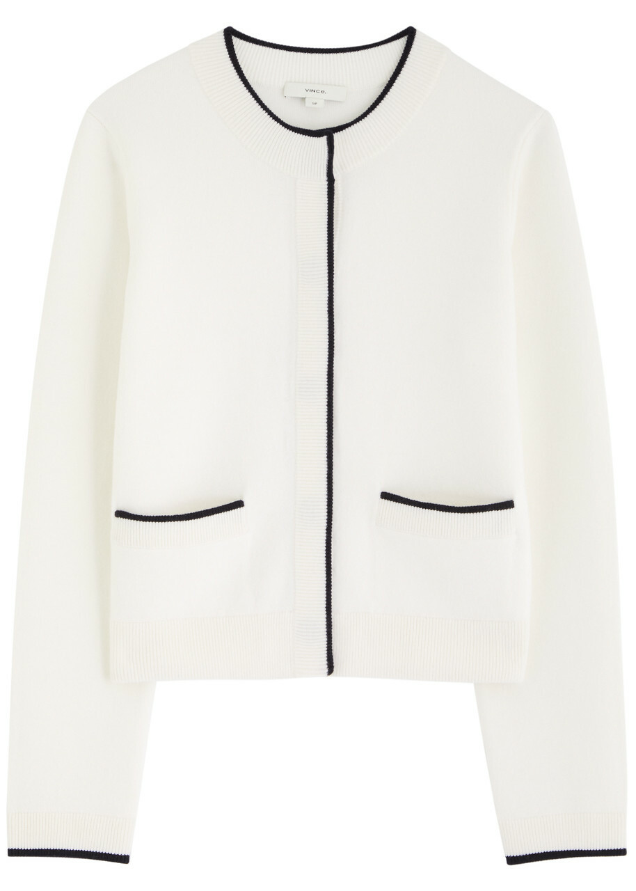 Vince Contrast-trim Wool-blend Cardigan Cream