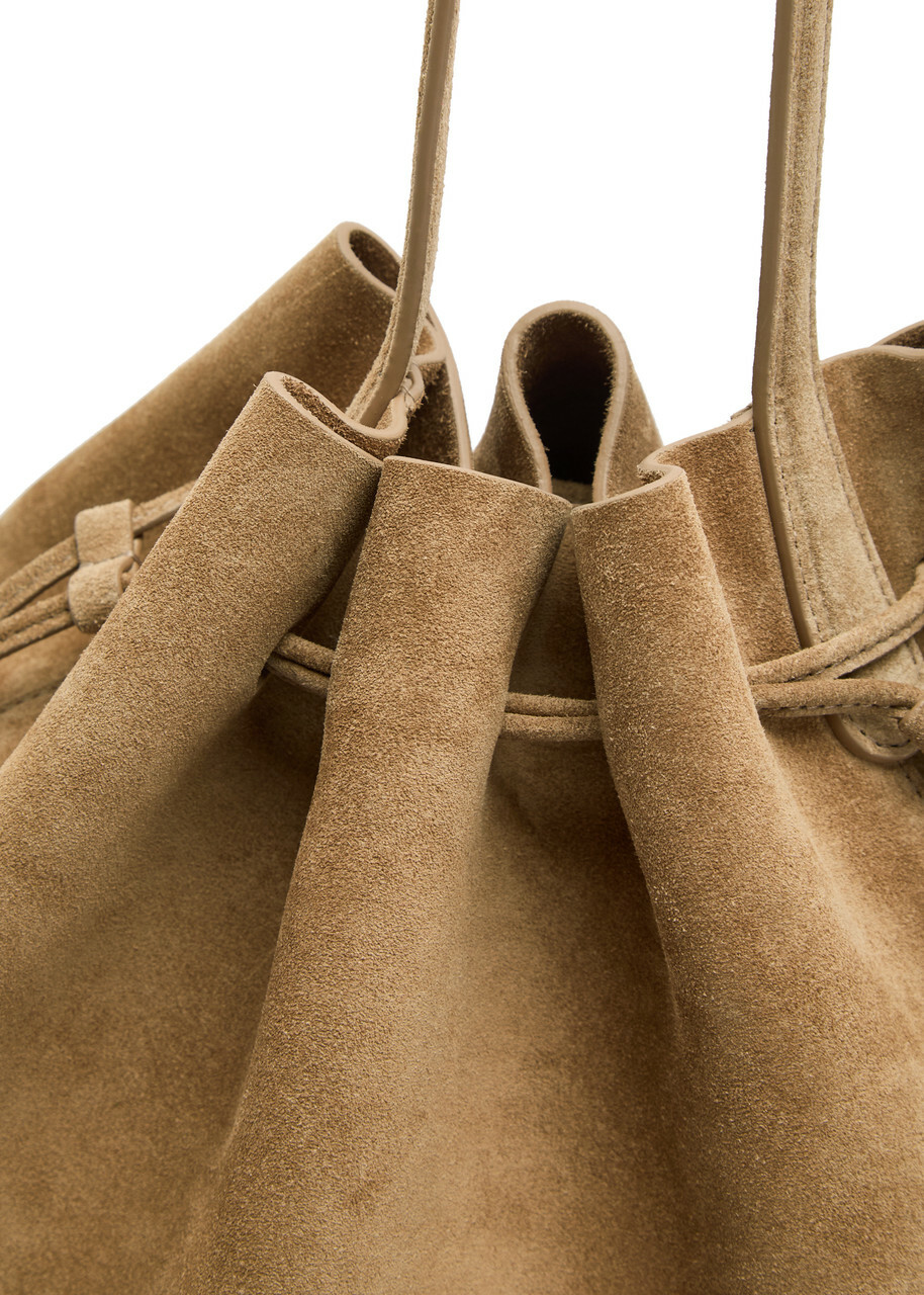 Mansur Gavriel Leather and Suede Drawstring Bucket bag - Camel - One Size