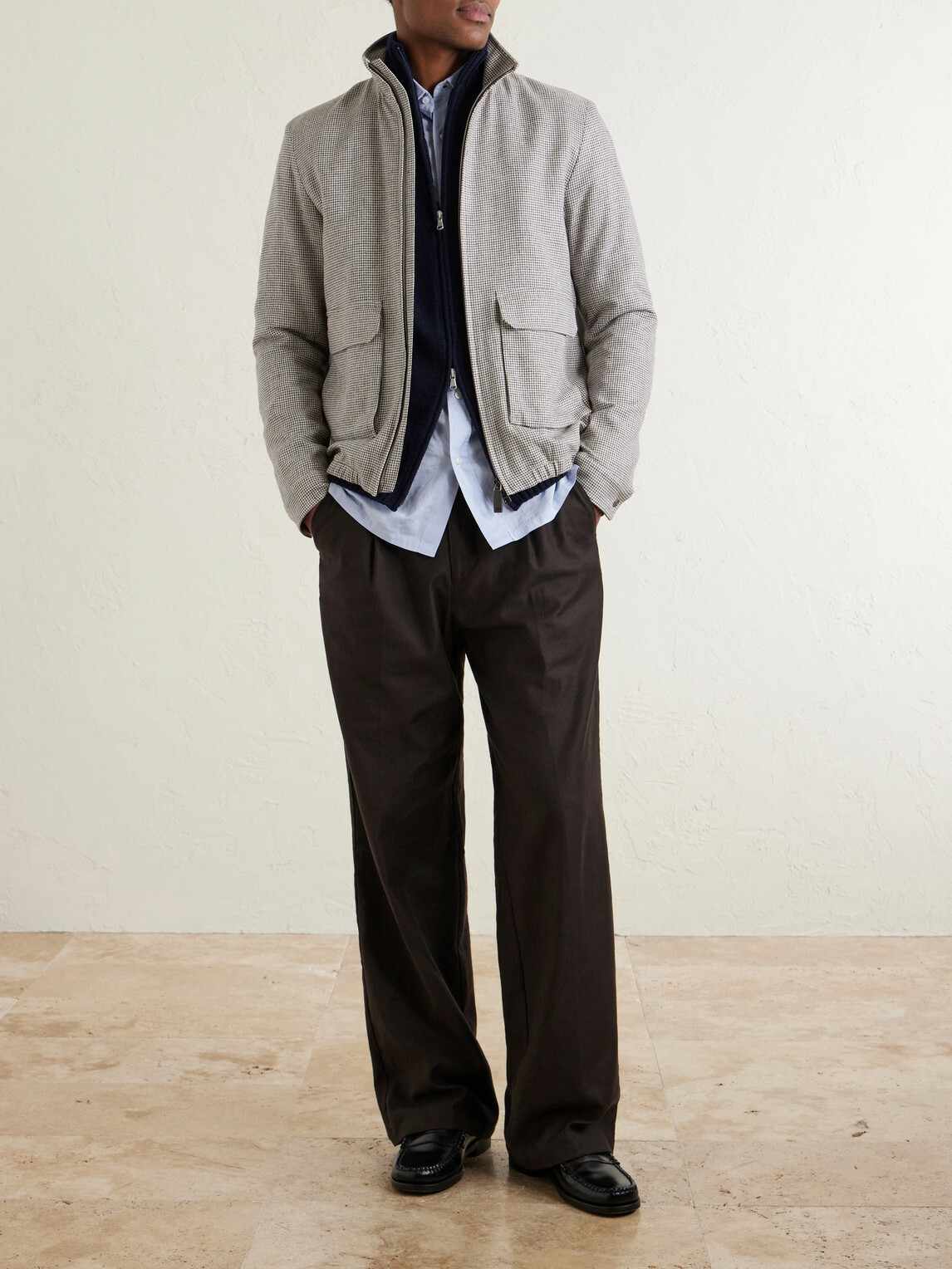 Herno - Houndstooth Linen-Blend Bomber Jacket - Gray
