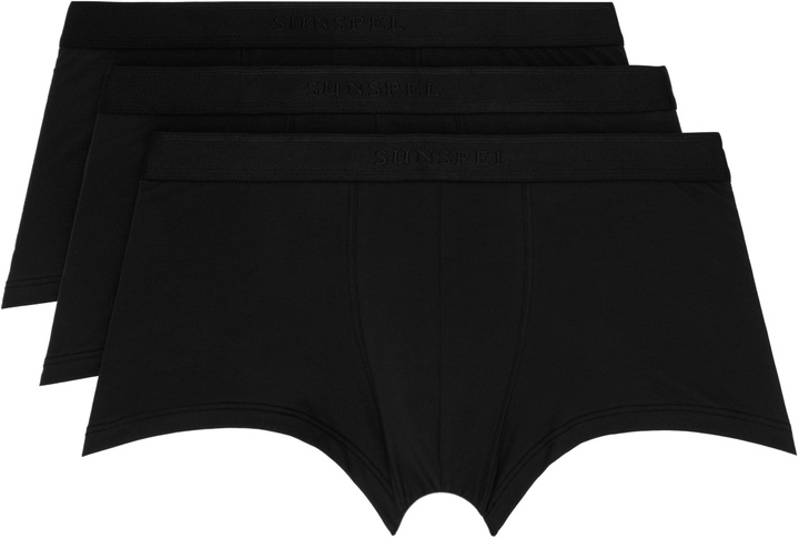 Photo: Sunspel Three-Pack Black Stretch Cotton Boxer Briefs