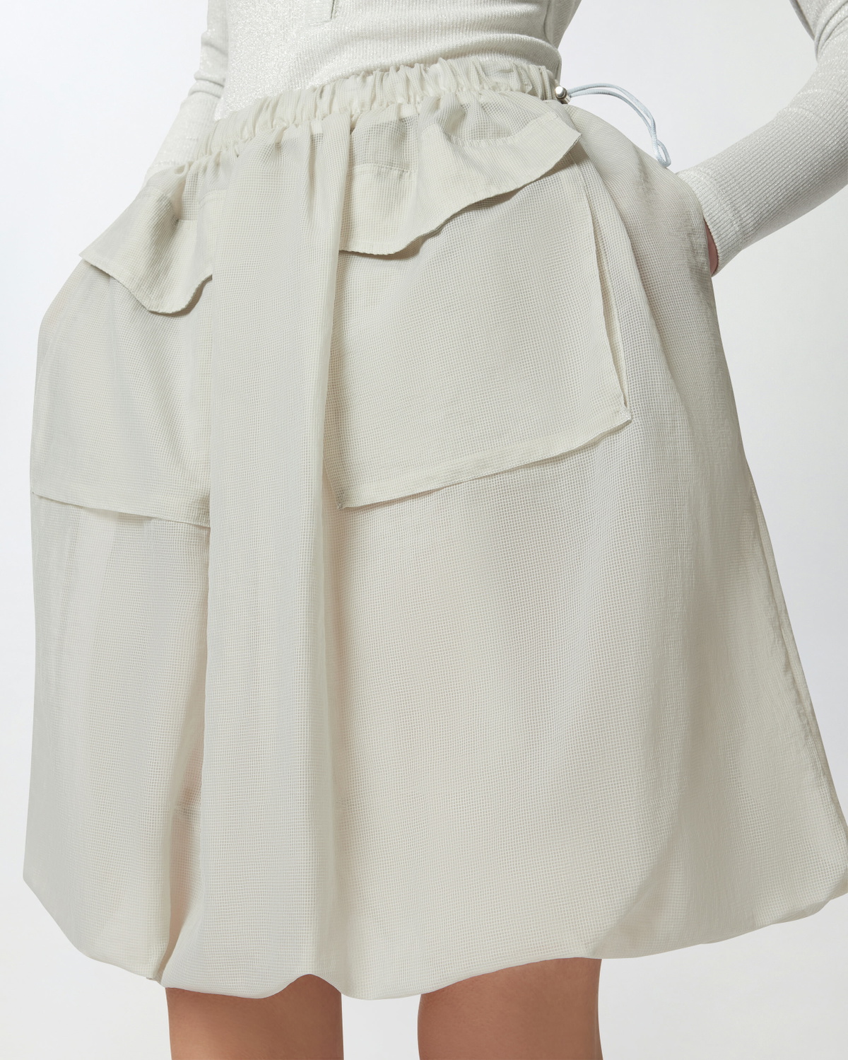 Pinko Lightweight Organza Skirt With Pockets Pearl Grey