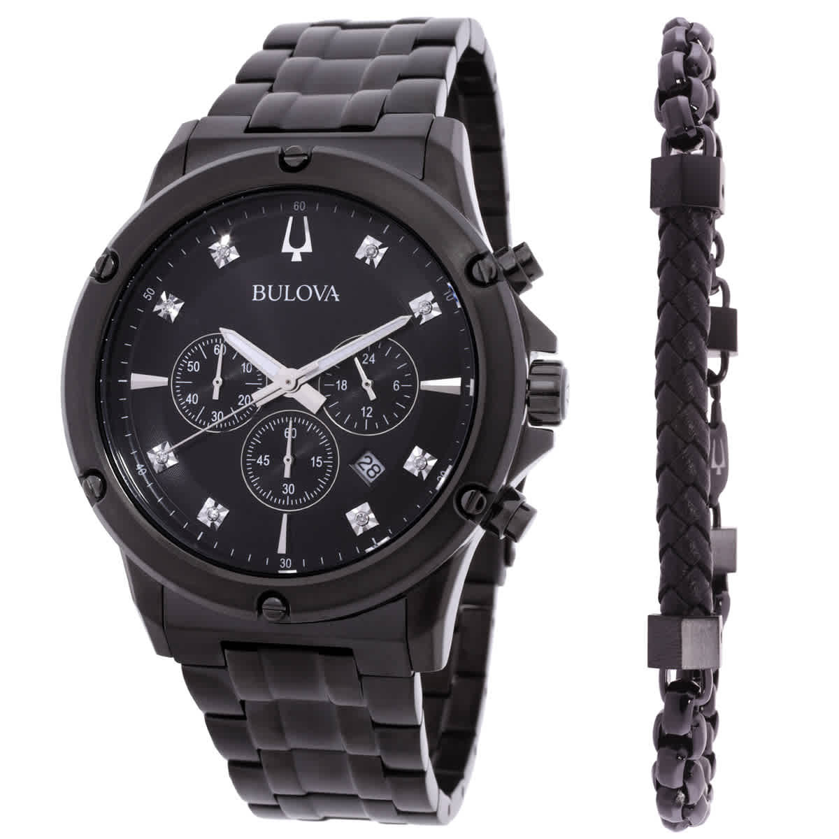 Bulova Chronograph Quartz Diamond Black Dial Watch Set 98K105