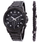Bulova Chronograph Quartz Diamond Black Dial Watch Set 98K105