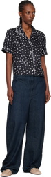 Moschino Black All Over Small Goose Print Silk Twill Blouse