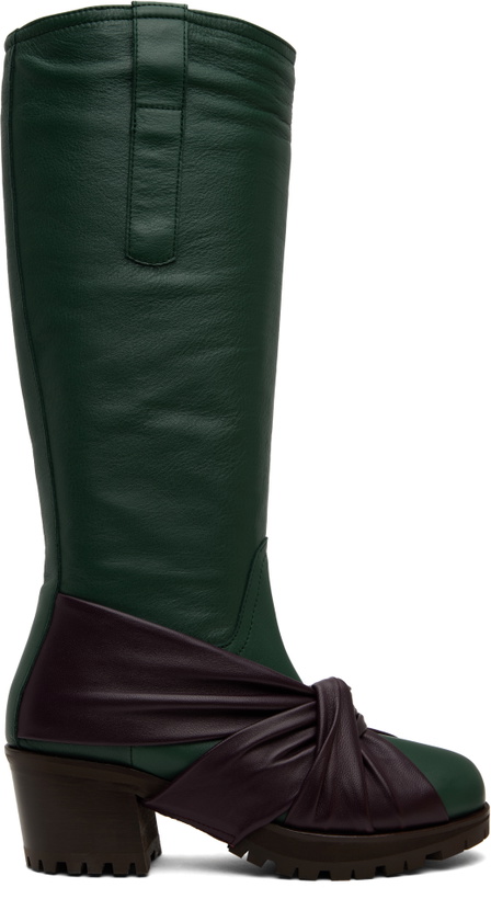 Photo: Kiko Kostadinov Green & Purple Knotted Riding Boots