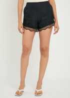 Clea Jade Floral-embroidered Linen-blend Shorts Navy