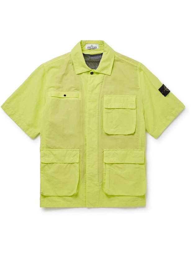 Photo: Stone Island - Logo-Appliquéd Cotton and Linen-Blend Shirt - Yellow