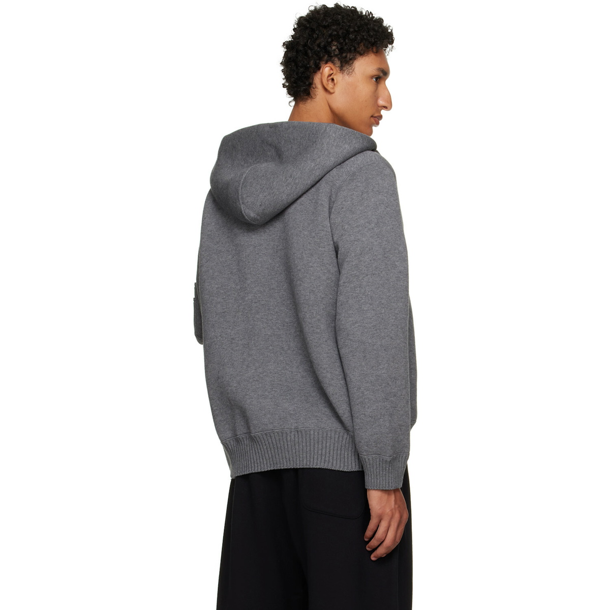 sacai Gray Cotton Cashmere Knit Hoodie