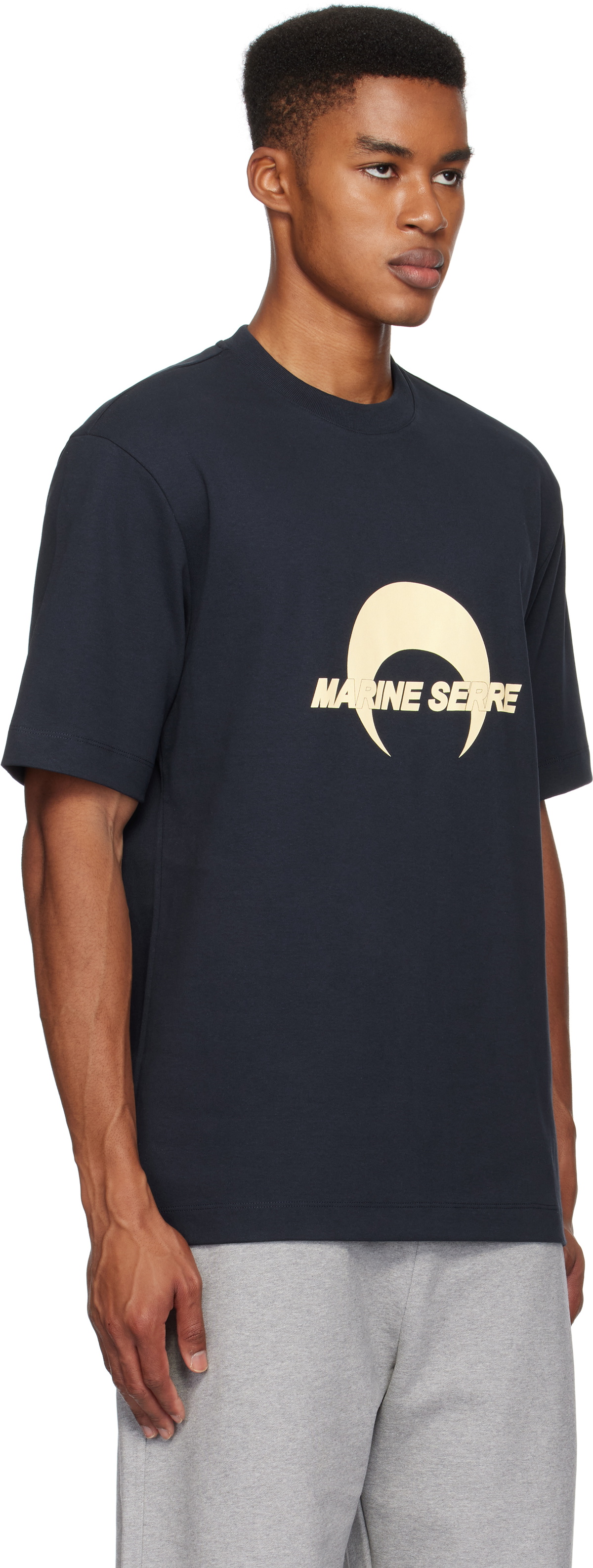 Marine Serre Navy Cotton Jersey Loose Fit T-Shirt Marine Serre