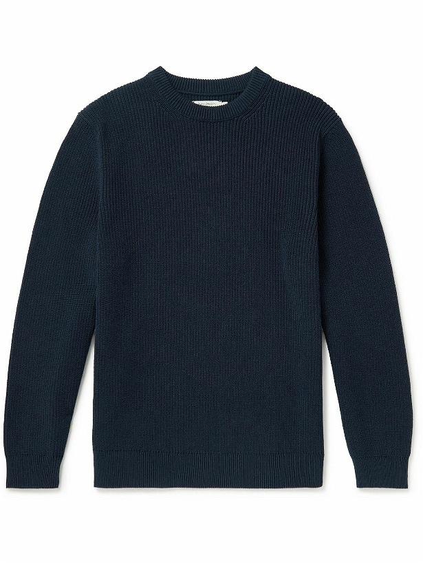 Photo: Nudie Jeans - August Ribbed Cotton Sweater - Blue