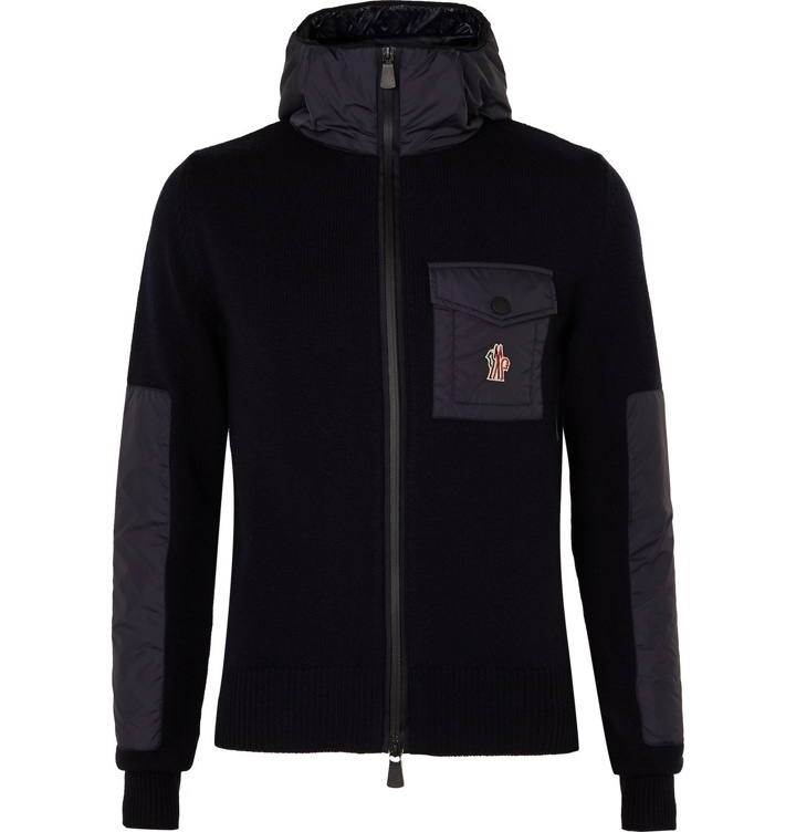 Photo: Moncler Grenoble - Panelled Merino Wool-Blend Hooded Jacket - Blue