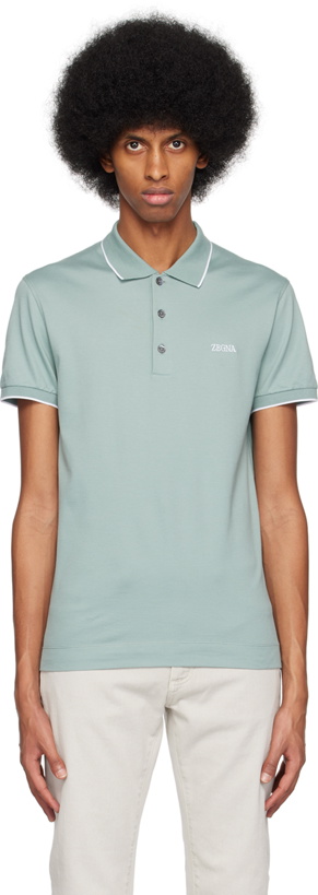 Photo: ZEGNA Blue Embroidered Polo