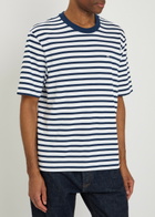 Ami Paris Striped Logo-embroidered Cotton T-shirt Blue