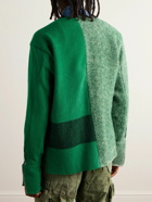 Greg Lauren - Shawl-Collar Denim-Trimmed Wool-Blend Flannel Cardigan - Green