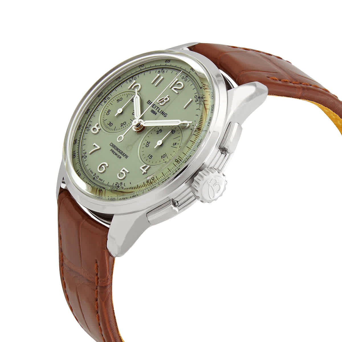 Breitling Premier Chronograph Hand Wind Green Dial Mens Watch AB0930D31L1P1