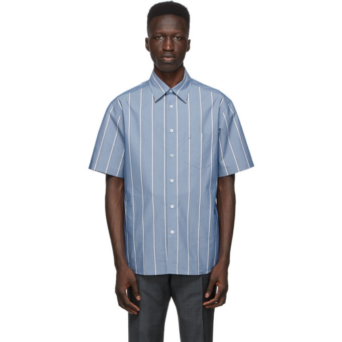 Photo: Dunhill Blue Poplin Striped Short Sleeve Shirt