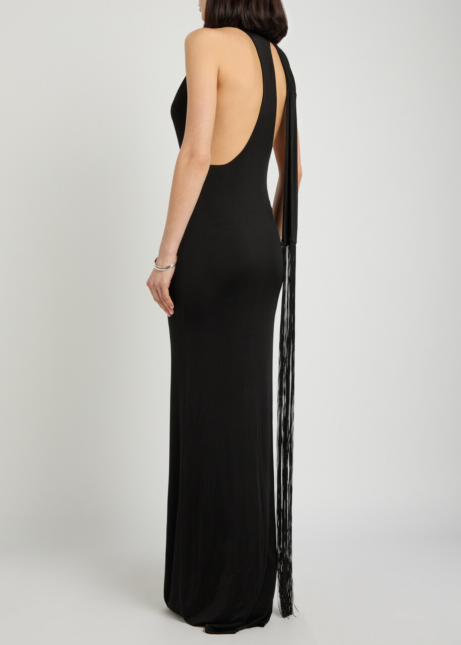 The New Arrivals Ilkyaz Ozel Olympia Scarf-effect Stretch-jersey Maxi Dress Black