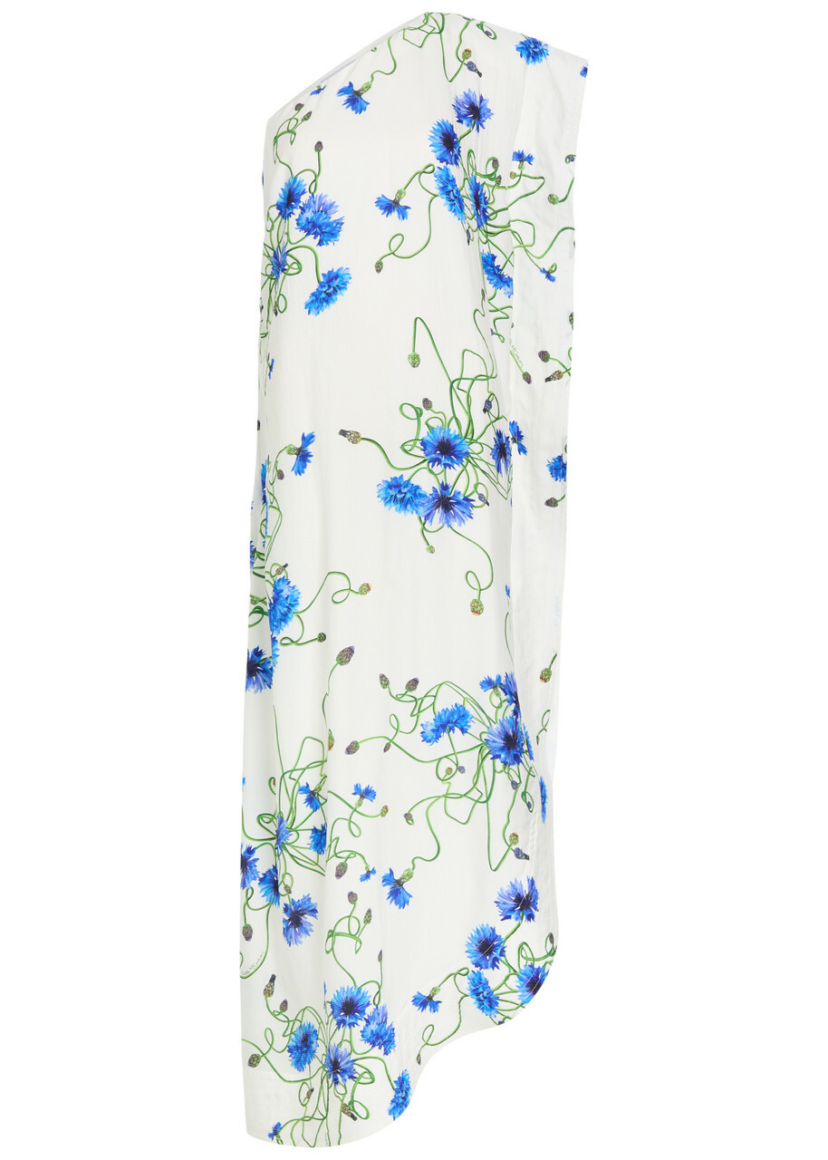 Stella Mccartney Asymmetric Floral-print Satin Maxi Dress White