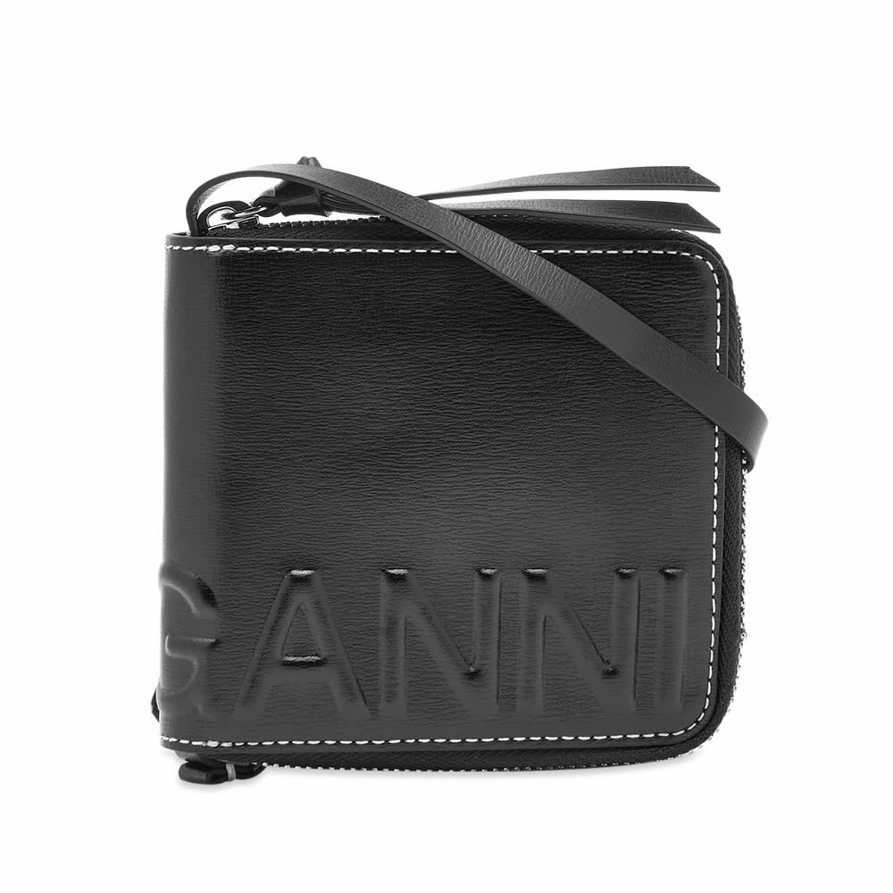 GANNI Women's Compact Zip Around Wallet in Black GANNI