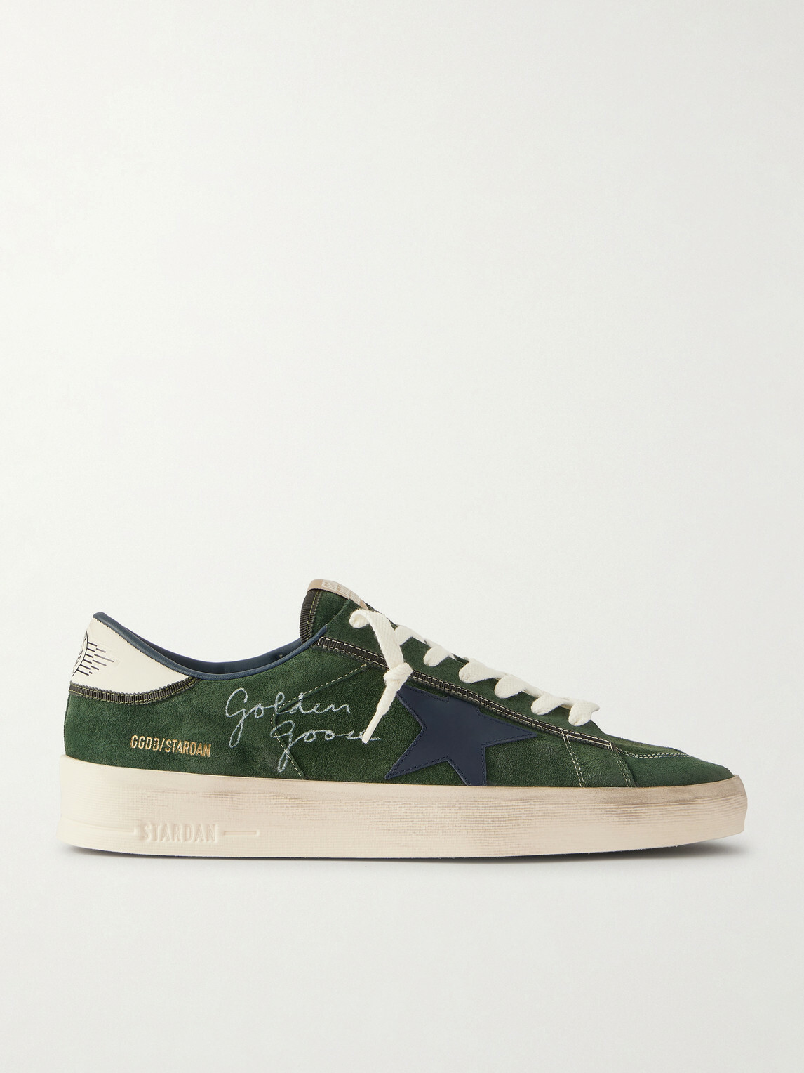 Golden Goose - Stardan Distressed Leather-Trimmed Suede Sneakers - Green