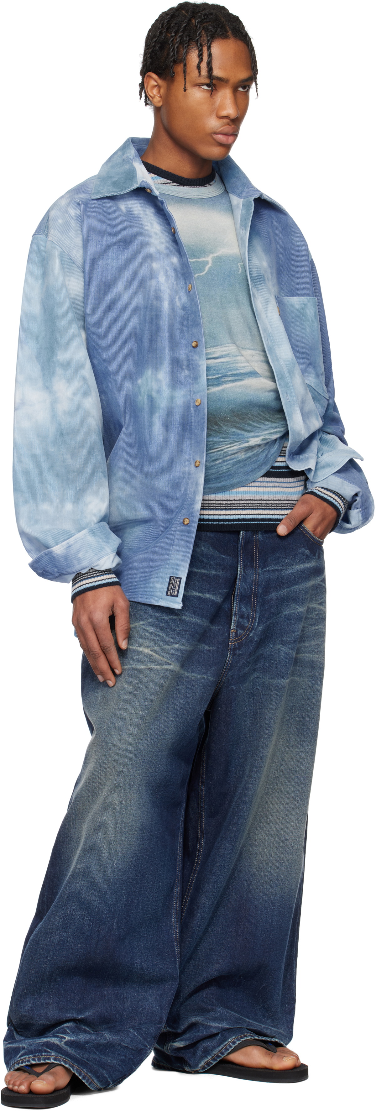 ERL Blue Tie-Dye Corduroy Overshirt