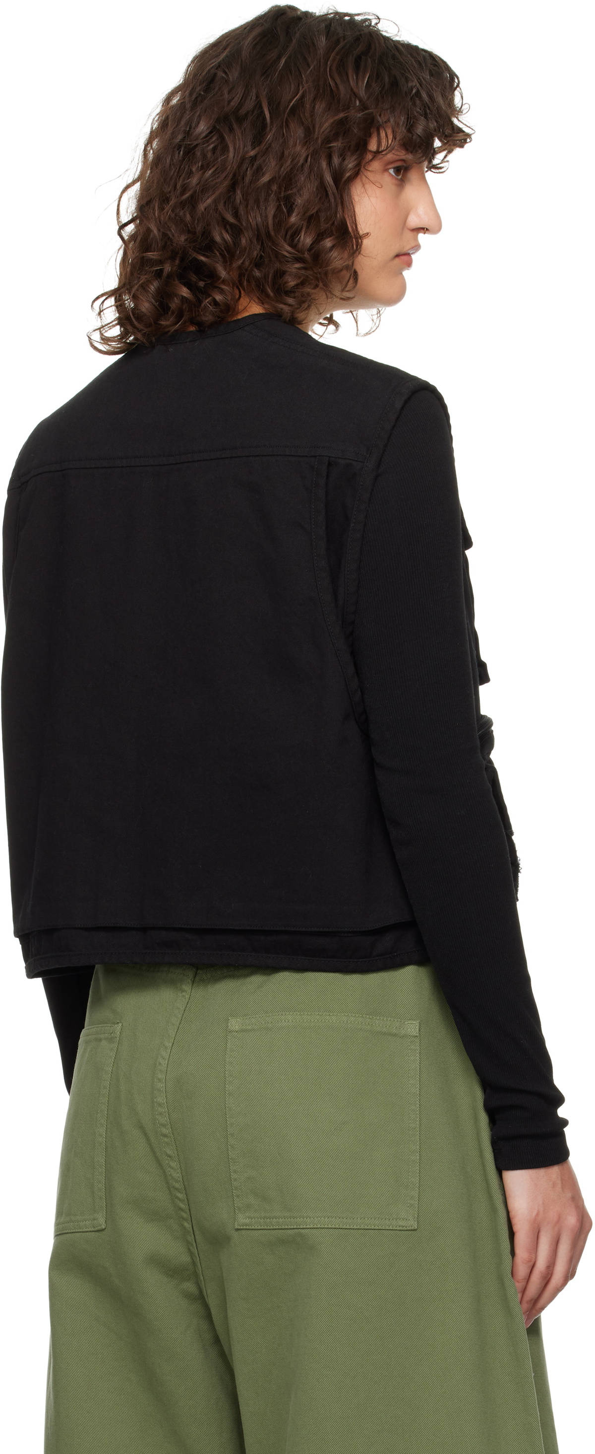 OPEN YY Black Appliqué Cargo Vest