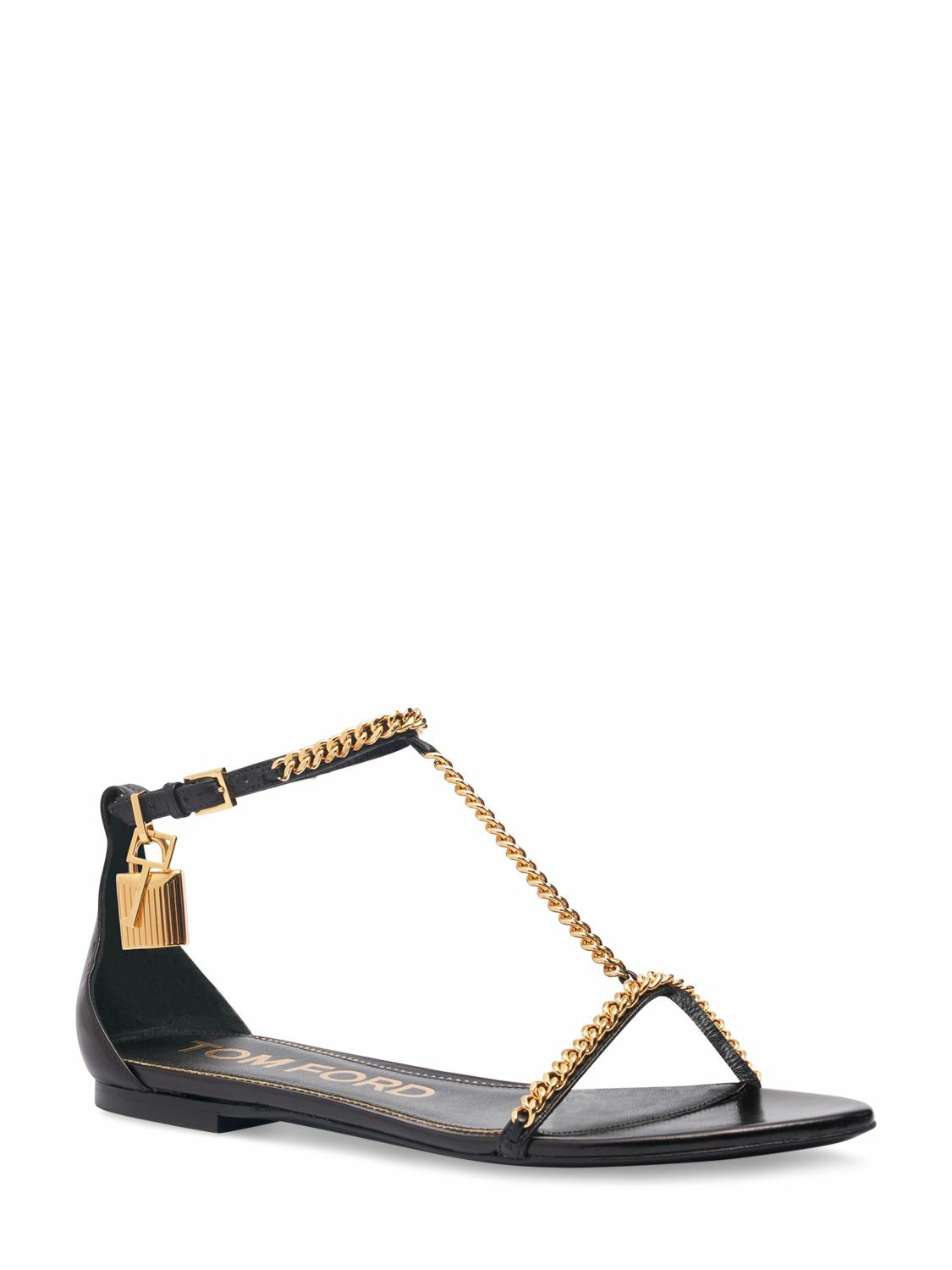 TOM FORD - 5mm Padlock Chain Leather Flats TOM FORD