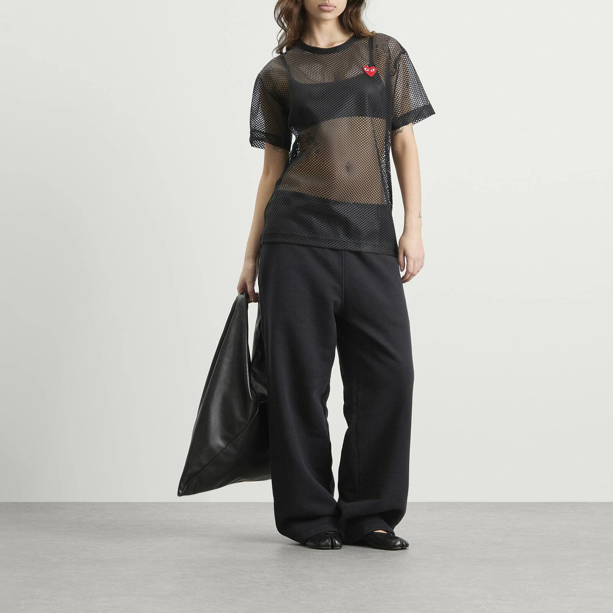Comme des Garçons Play Mesh T-Shirt Red Emblem in Black
