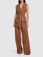 ALBERTA FERRETTI Suede Leather Belted V-neck Vest