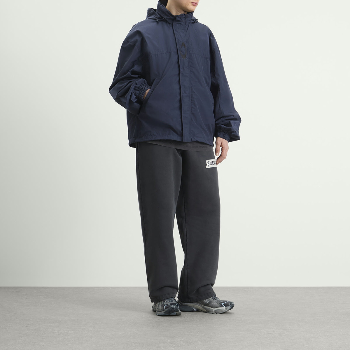 Balenciaga Men's Techno Cotton Hooded Rain Jacket in Marine Blue