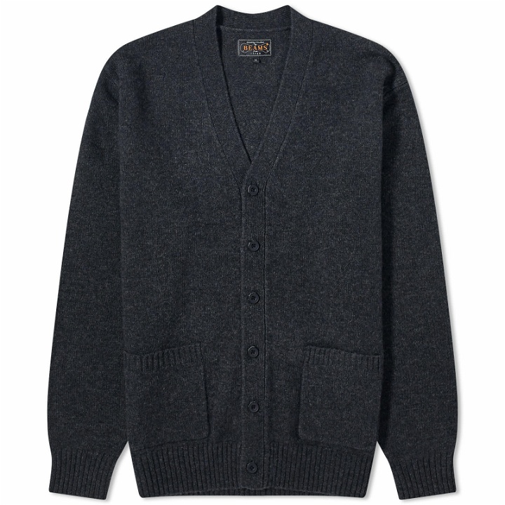 Photo: Beams Plus Men's 7G Elbow Patch Cardigan in Charcoal